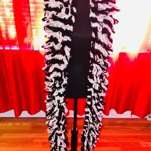 DKNY Black and white fluffy shaggy scarf